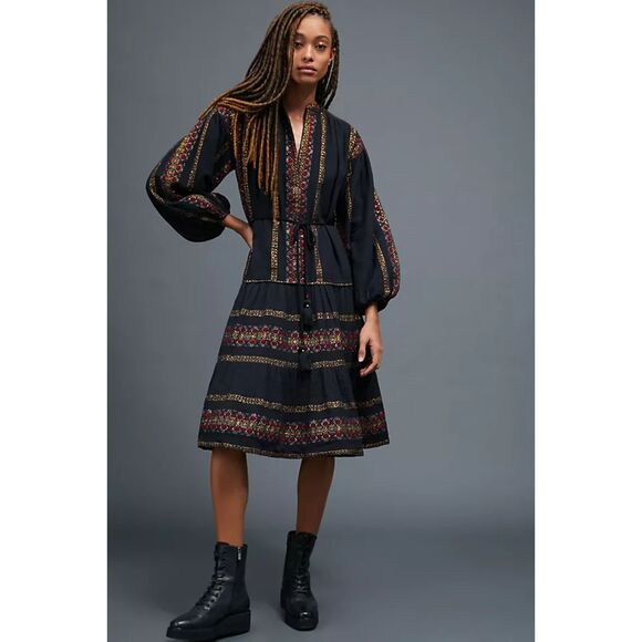 Anthropologie Dresses & Skirts - Anthropologie Mes Demoiselles Montserrat Dress Embroidered Puff Sleeves Midi NWT